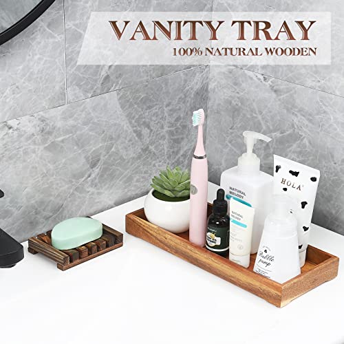 RAIKEDR Farmhouse Wooden Vanity Tray Small Rectangle, Rustic Bathroom Tray Bathroom Organizer, Cosmetics Holder for Tissue Towel Jewelry Ring Dish Dresser Perfume, Decor Box (Brown, 4.8" W11.5 Lx1.2 H) - Image 3
