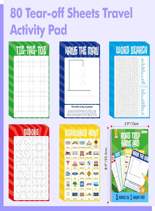 Gethelud Road Trip Game Pad, 80 Perforated Sheets Travel Activity Pad, 5 Games in 1 Pad, Plane, Car Trip Activity, Pen Pencil & Paper Game for Kids, Adults (6” x 9”) - Image 2
