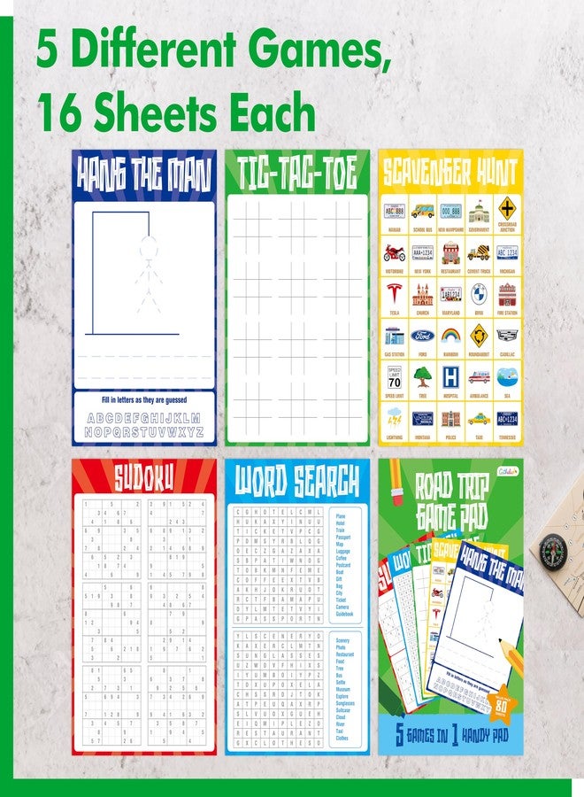 Gethelud Road Trip Game Pad, 80 Perforated Sheets Travel Activity Pad, 5 Games in 1 Pad, Plane, Car Trip Activity, Pen Pencil & Paper Game for Kids, Adults (6” x 9”) - Image 3