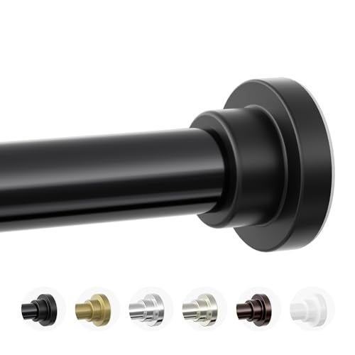 Mcrbeay Shower Curtain Rod, 1" Diameter Heavy Duty Tension Shower Rod, Non Slip Adjustable 28-46 inch No Drilling Shower Curtain Rods Spring Tension For Bathroom, Shower Stall, No Rust, Black - Image 1