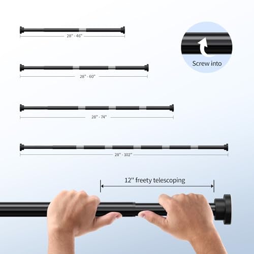 Mcrbeay Shower Curtain Rod, 1" Diameter Heavy Duty Tension Shower Rod, Non Slip Adjustable 28-46 inch No Drilling Shower Curtain Rods Spring Tension For Bathroom, Shower Stall, No Rust, Black - Image 5