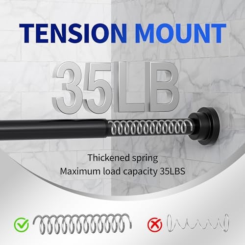 Mcrbeay Shower Curtain Rod, 1" Diameter Heavy Duty Tension Shower Rod, Non Slip Adjustable 28-46 inch No Drilling Shower Curtain Rods Spring Tension For Bathroom, Shower Stall, No Rust, Black - Image 3