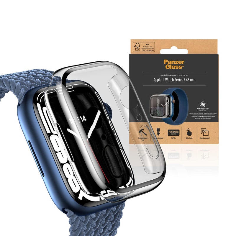PanzerGlass Apple Watch Series 7 45mm Full Body Screen Protector with Anti-Microbial Surface, Easy Installation, Clear Frame - Image 3