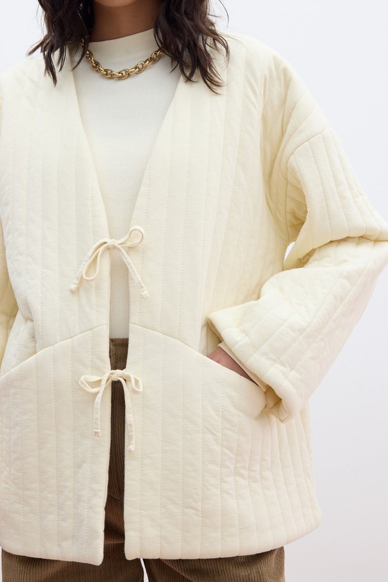 Manuka Quilted Tie Coat Vanilla  - Image 4