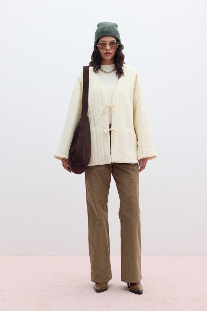 Manuka Quilted Tie Coat Vanilla  - Image 5