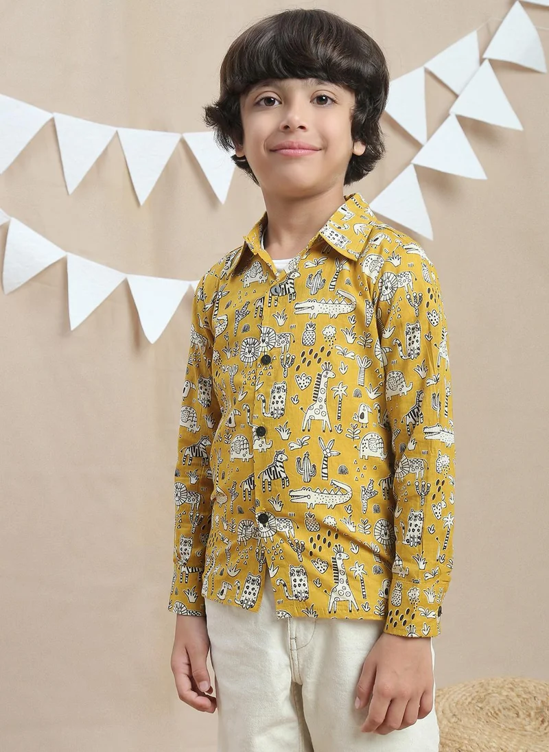 جلو باص Globus Boys Yellow Collared Neck All Over Graphic Print Relaxed Fit Shirt