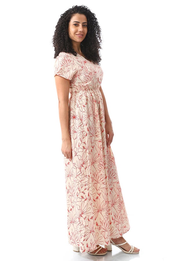 Andora V-Neck Candy Red Casual Dress_Red - Image 4