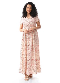 Andora V-Neck Candy Red Casual Dress_Red  - Image 1