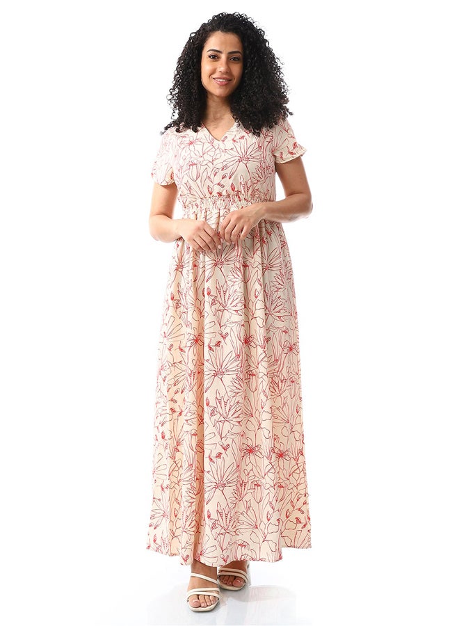 Andora V-Neck Candy Red Casual Dress_Red - Image 1