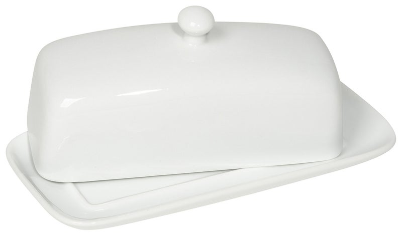 Now Designs Stoneware Rectangle Butter Dish with Lid, White 4.5 x 8 in - Image 1