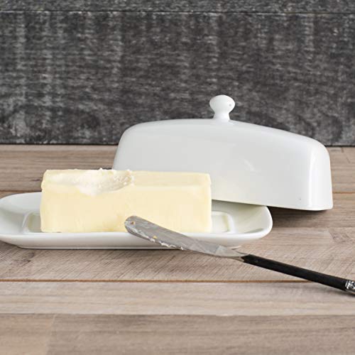 Now Designs Stoneware Rectangle Butter Dish with Lid, White 4.5 x 8 in - Image 2