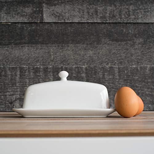 Now Designs Stoneware Rectangle Butter Dish with Lid, White 4.5 x 8 in - Image 3
