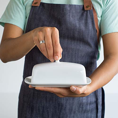 Now Designs Stoneware Rectangle Butter Dish with Lid, White 4.5 x 8 in - Image 4