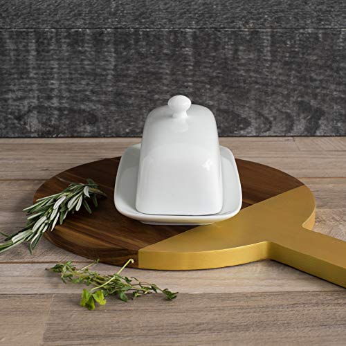 Now Designs Stoneware Rectangle Butter Dish with Lid, White 4.5 x 8 in - Image 5