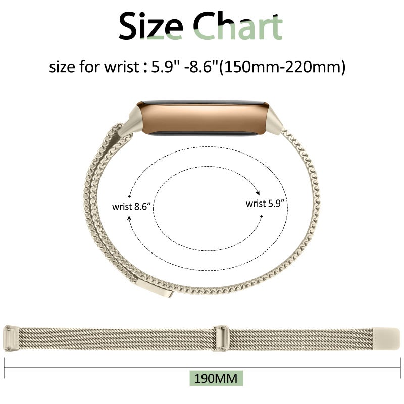 Vanjua سوار معدني فانجوا متوافق مع فيتبيت لوكس، حزام بديل قابل للتعديل من شبكة الفولاذ المقاوم للصدأ للنسخة الخاصة من متتبع اللياقة البدنية للنساء والرجال (ذهب شمبانيا) - Image 3