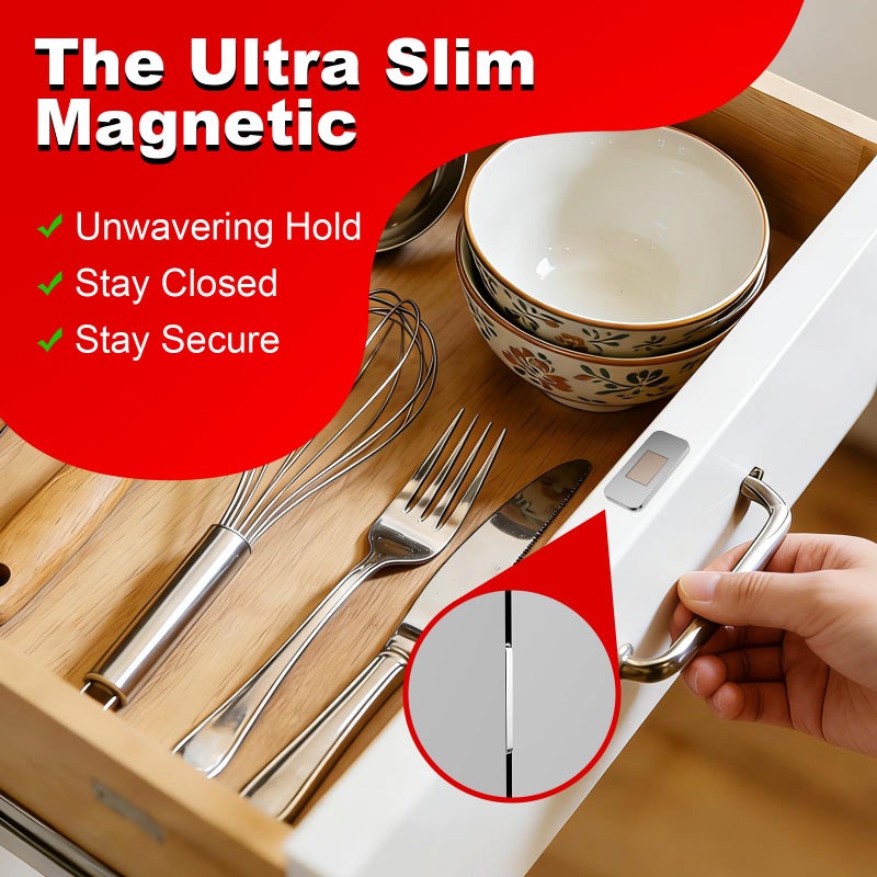 PHIXBEAR No Drill Magnetic Cabinet Door Catch with Adhesive â€“ Stainless Steel, Strong Hold Child Safety Lock for Kitchen Cabinets, Bathroom, RV â€“ No Screws Needed 1.57â€ x 0.79â€ 4 Pack - Image 4