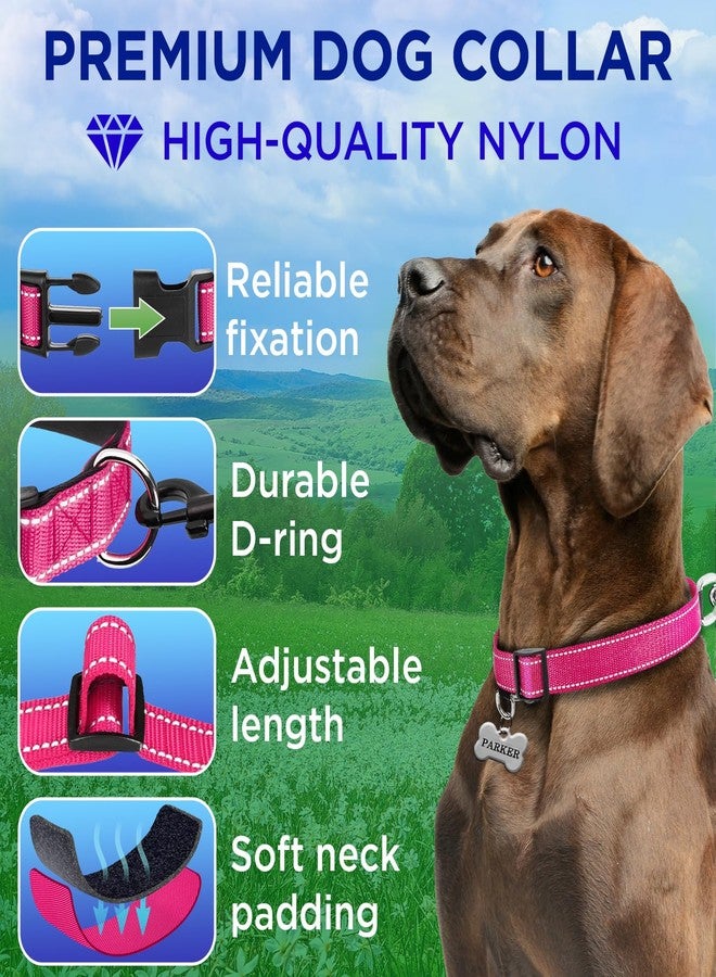 TECEUM Reflective Dog Collar – Hot Pink – L – Extra Soft Padding – Basic Nylon Pet Collar – Quick Release Buckle – Fits Small, Medium and Large Dogs, Puppies, Cats – ESA & Service Dog Options - Image 2
