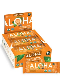 ALOHA ALOHA Organic Plant Based Protein Bars |Peanut Butter Chocolate Chip | 12 Count, 1.98oz Bars | Vegan, Low Sugar, Gluten Free, Paleo, Low Carb, Non-GMO, Stevia Free, Soy Free, No Sugar Alcohols 