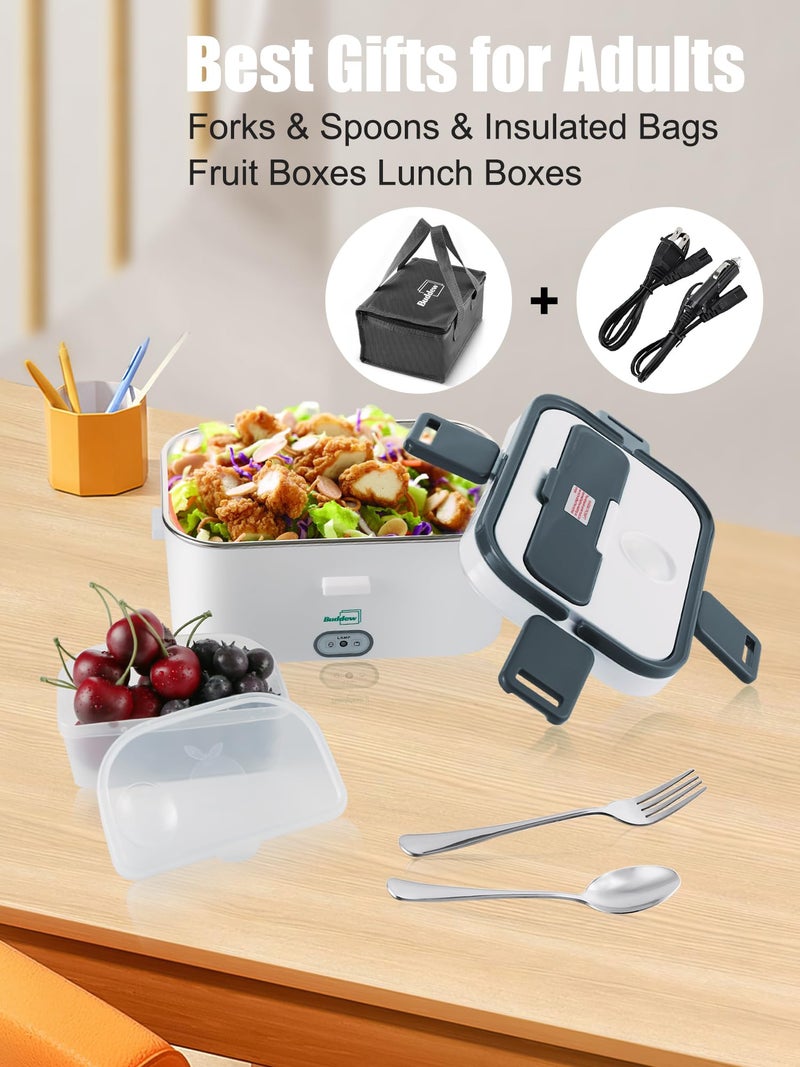 Buddew Electric Lunch Box for Adults, 80W Heated Lunch Box 1.8L Stainless Steel Portable Food Warmer,12/24/110V Lonchera Electrica Portatil for Travel & Work, Loncheras para Hombres de Trabajo(Gray) - Image 4