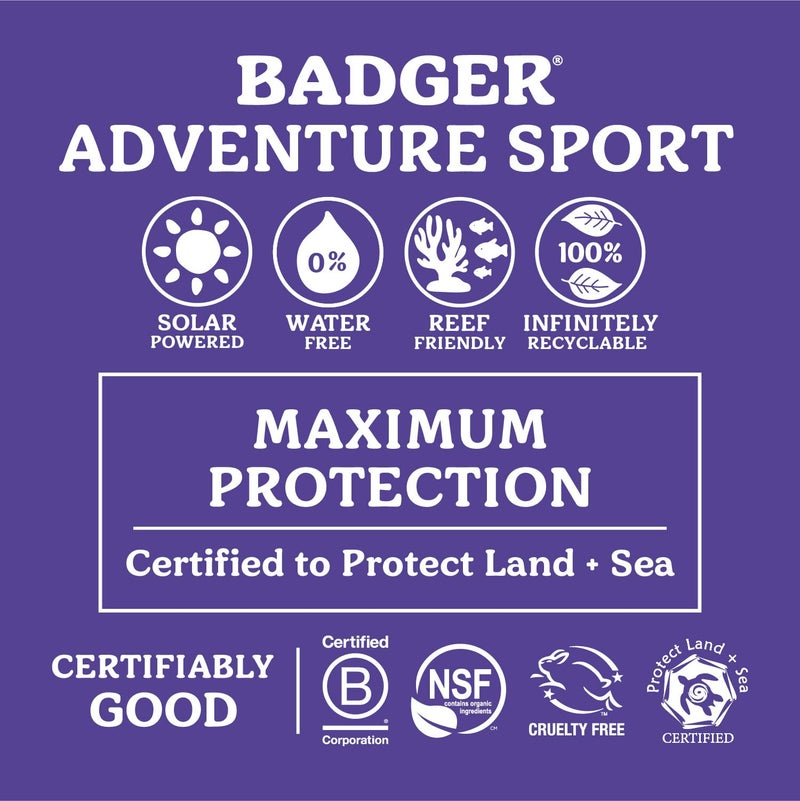 Badger Mineral Sunscreen SPF 50 Zinc Oxide Sunscreen with 98% Organic Ingredients, Reef-Safe, Broad-Spectrum, Hypoallergenic, Water Resistant, Unscented Adventure Sport 2.9 fl oz - Image 3