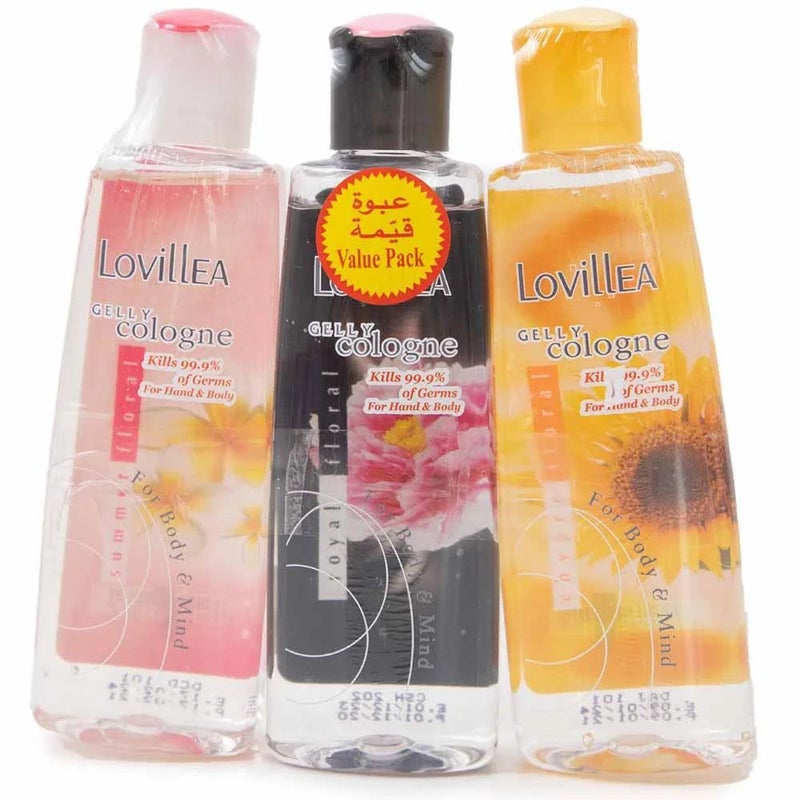 Lovillea Gelly Cologne for Women 200ml (Pack of 3), Mix Flavours. Summer, Royal, Chypre Floral