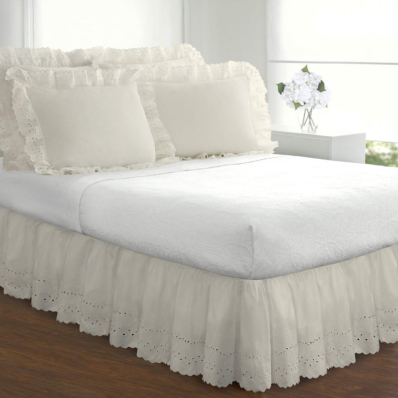 FRESH IDEAS Bedding Eyelet Ruffled Pillow Sham Euro, Ivory - Image 2
