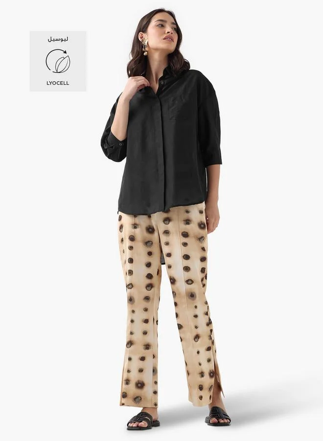 سبلاش فيڤ قميص بقصة مريحة وطول غير متساوٍ وأكمام ثلاثة أرباع