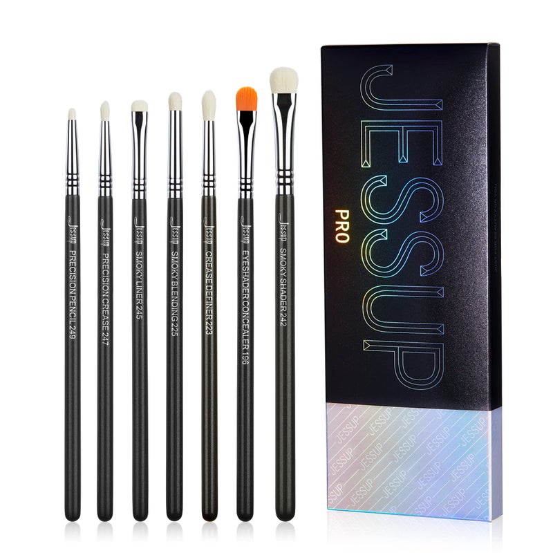 Jessup Eyeshadow Brush Set 7pcs Fluffy Eye Makeup Brushes for Eye Shadow Blending Shader Crease Concealer Black T334 - Image 1