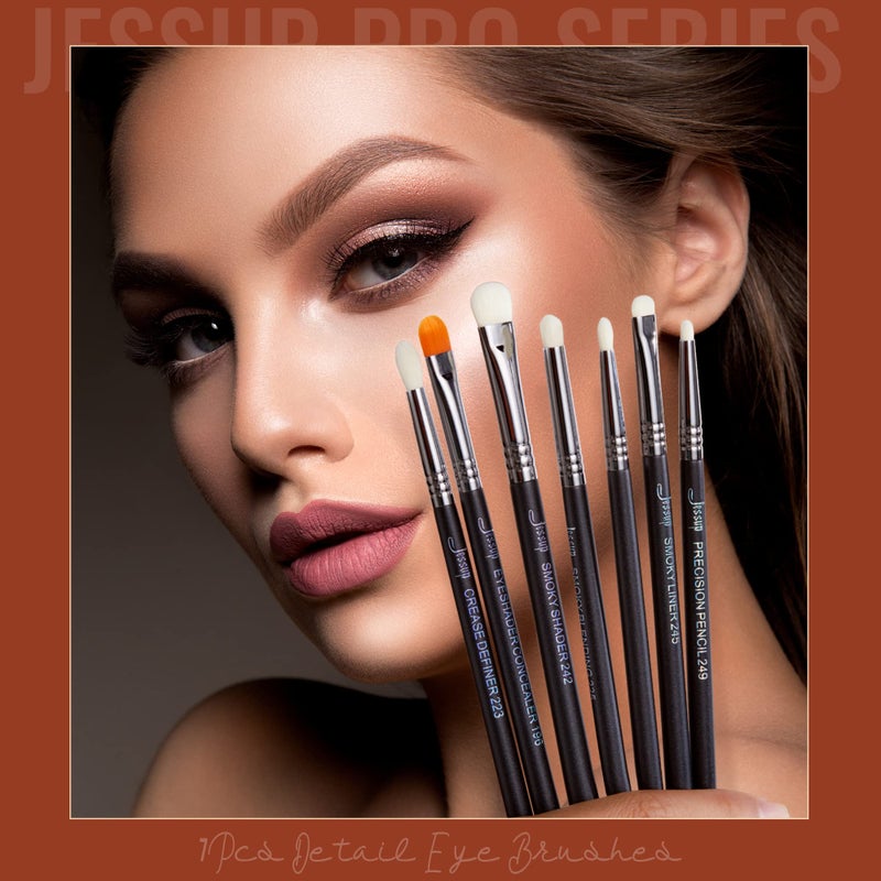 Jessup Eyeshadow Brush Set 7pcs Fluffy Eye Makeup Brushes for Eye Shadow Blending Shader Crease Concealer Black T334 - Image 2