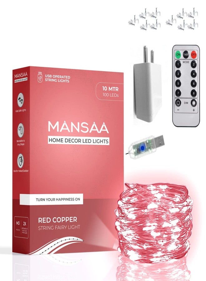 MANSAA M7 USB LED Lights | 10 Meter 100 LEDs | Red Color | USB Operated | Remote Control | Home Decor LED Lights - Image 1