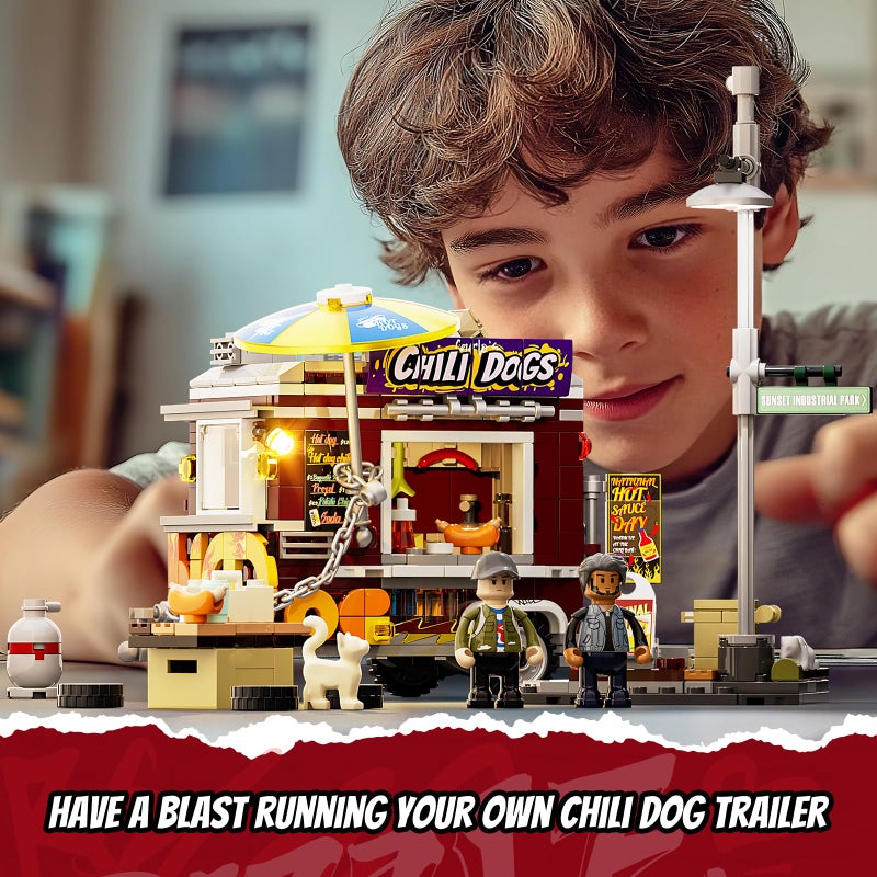 FUNWHOLE Chili Dog Trailer Lighting Building Bricks Set - Street Fusion City Town Hot Food Truck with LED Light Display Kit 515 Pcs for Adults & Teens & Street Cultrue Lovers - Image 2