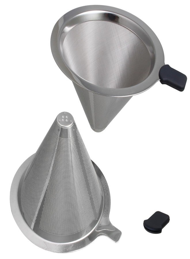 AzulySlec Double Mesh Pour Over Coffee Filter Set-300+600 Mesh Reusable Stainless Steel Coffee Filter with Detachable Handle,Easy Clean,2-in-1 for Drip/Cold Brew/Espresso,Fits Most V60/Chemex Brewers - Image 1