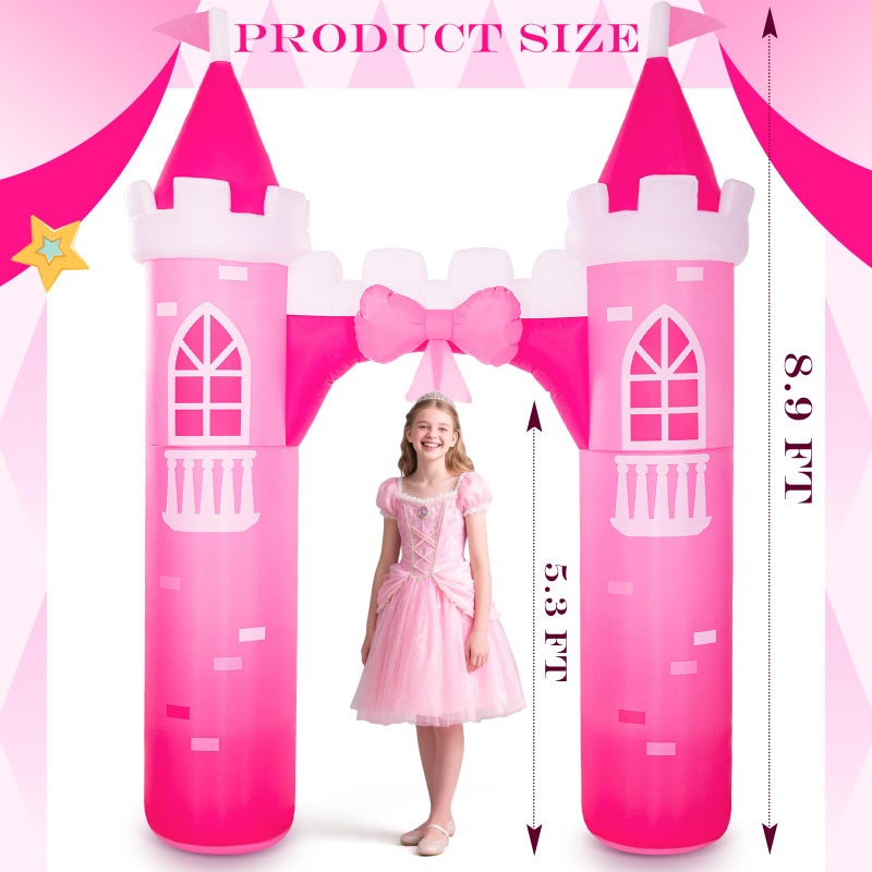 Sotiff 10ft Princess Inflatables Arch Decoration Blow-up Pink Castle Outdoor Decor with Built-in LED Light Blower for Girls Indoor Outdoor Yard Party Holiday Birthday Supplies - Image 2