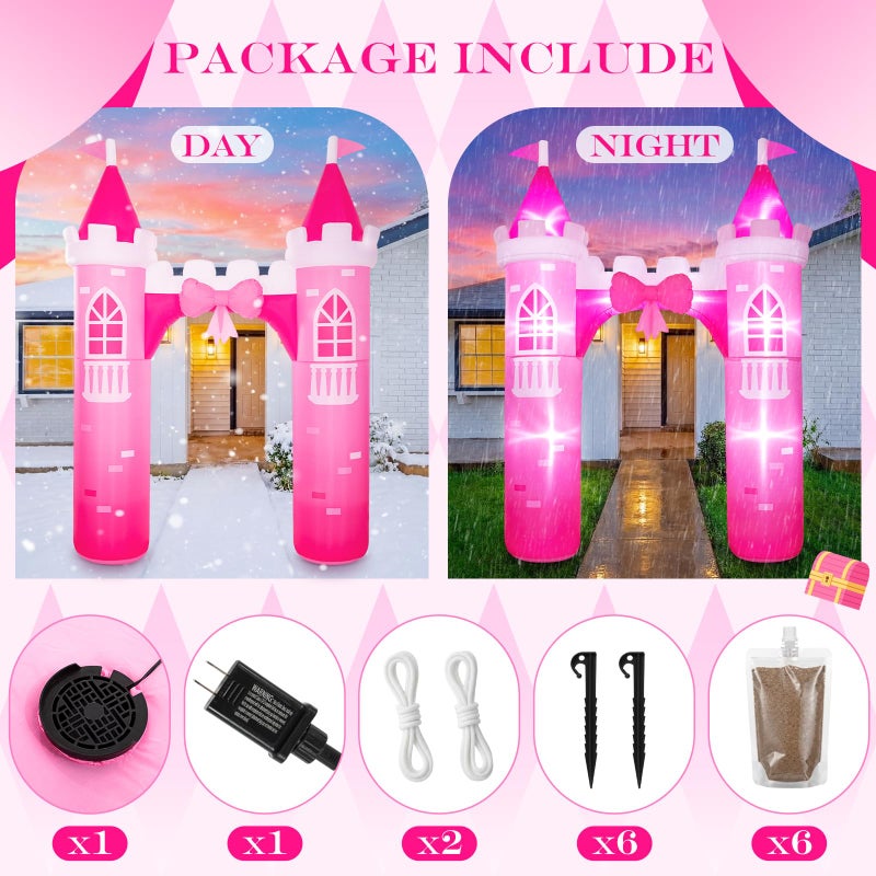 Sotiff 10ft Princess Inflatables Arch Decoration Blow-up Pink Castle Outdoor Decor with Built-in LED Light Blower for Girls Indoor Outdoor Yard Party Holiday Birthday Supplies - Image 3