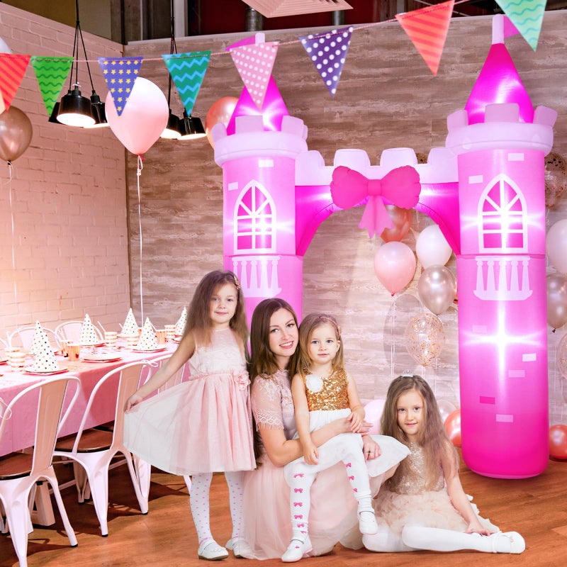 Sotiff 10ft Princess Inflatables Arch Decoration Blow-up Pink Castle Outdoor Decor with Built-in LED Light Blower for Girls Indoor Outdoor Yard Party Holiday Birthday Supplies - Image 4