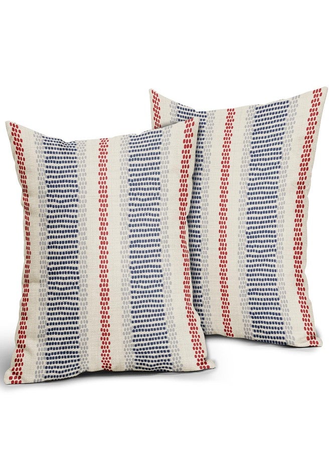 Aytipun Blue Red Pillow Covers 18x18 Set of 2 Gray Grey Dot Print Striped 4th of July Patriotic Decorative Outdoor Pillowcases Boho Rustic Farmhouse Decorative Throw Cushion Case Decor for Couch Sofa Bed - Image 2