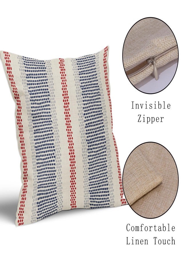 Aytipun Blue Red Pillow Covers 18x18 Set of 2 Gray Grey Dot Print Striped 4th of July Patriotic Decorative Outdoor Pillowcases Boho Rustic Farmhouse Decorative Throw Cushion Case Decor for Couch Sofa Bed - Image 4