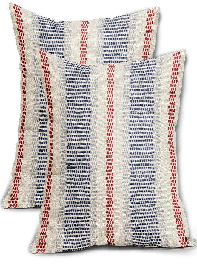 Aytipun Blue Red Pillow Covers 18x18 Set of 2 Gray Grey Dot Print Striped 4th of July Patriotic Decorative Outdoor Pillowcases Boho Rustic Farmhouse Decorative Throw Cushion Case Decor for Couch Sofa Bed - Image 1
