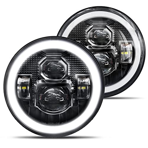 HWSTAR 2025 New 1000 Bright Antiglare 7 Inch Halo Led Headlights Round Compatible with Jeep Wrangler JK JKU TJ LJ Mazda Miata Chevy C10 H1 H2 Ford GMC Dodge etc DOT wDRL H6024 HiLow Sealed Beam
