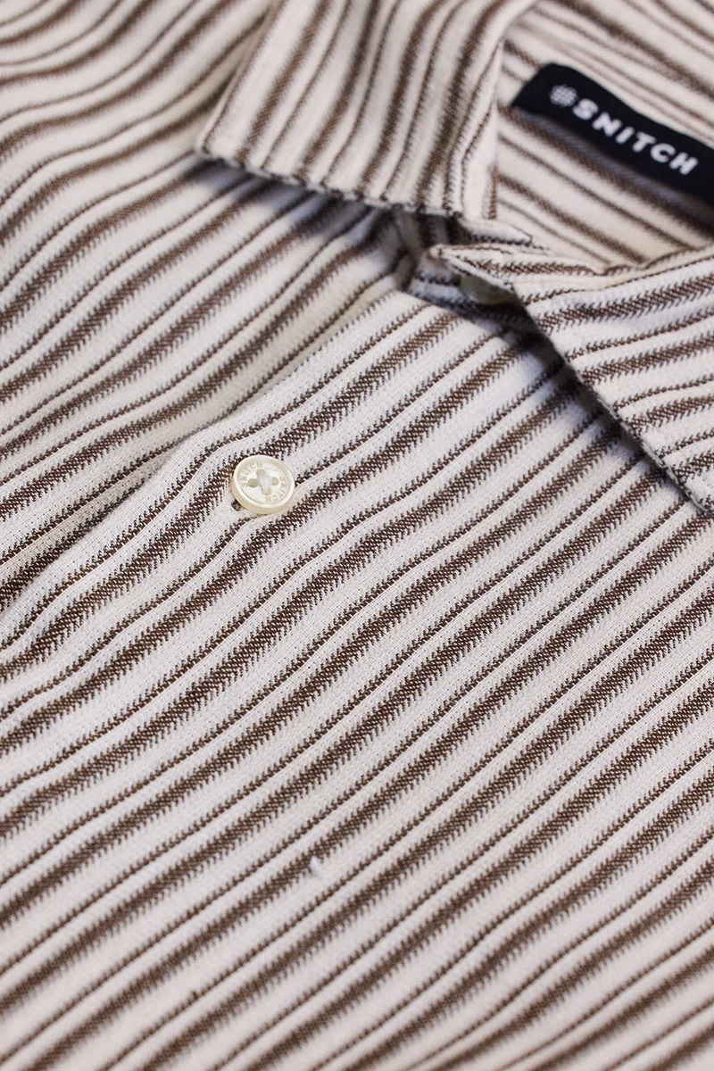 سنيتش White Striped Long Sleeve Slim Fit Casual Shirt