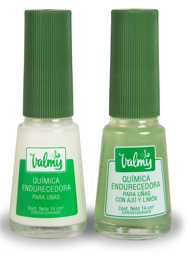 VALMY 2in1 Garlic Nail Hardener & Lemon Nail Whitener, and Nail Strengthener for Thin Nails and Growth Base Coat Nail Polish Set - Endurecedor de Uñas, 0.47 Fl oz each (2 Pack) Mix - Image 1