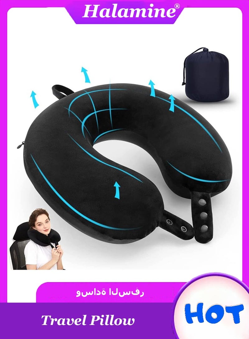 Halamine Travel Pillow Memory Foam Neck Pillow U Shaped Soft Support Adjustable Airplane Travel Pillow For Flight Comfort - Image 1
