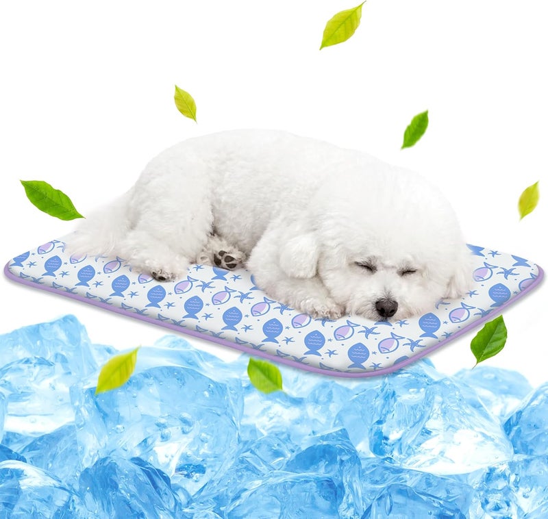 NWK Pet Cooling Mat Ice Silk Cooling Mat for Dogs & Cats Portable & Washable Pet Cooling Blanket, Car Seats, Beds for Summer (Medium (27.5'' x 20'' x 0.3''), Purple Fish) - Image 1