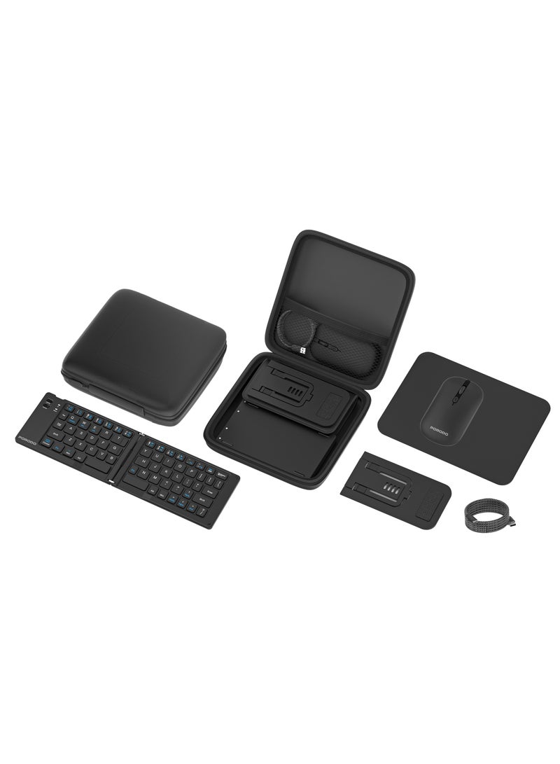 porodo All-in-One Travel Kit with Keyboard, Mouse, Stand, and Mousepad / 6-IN-1 Keyboard & Mouse Set with Magnetic Cable, Phone Stand & Travel Case / Multi-Device Connection / 10M Operating Distance - Black - Image 1