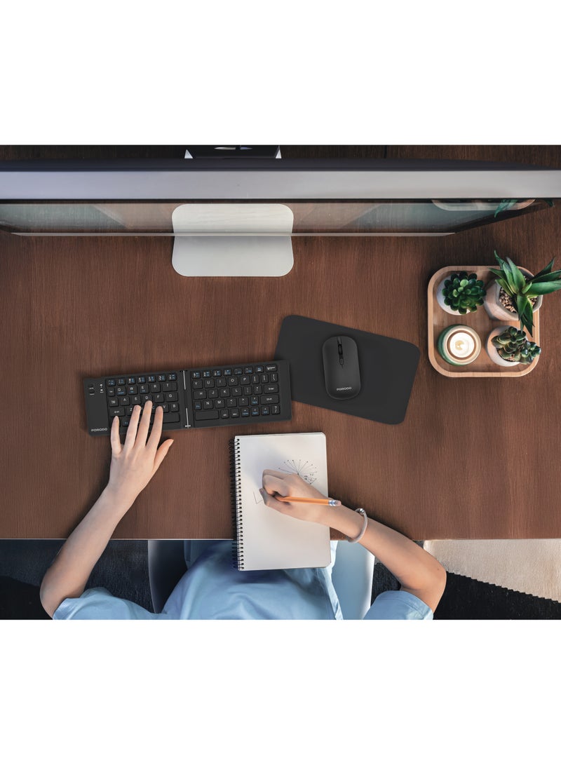 porodo All-in-One Travel Kit with Keyboard, Mouse, Stand, and Mousepad / 6-IN-1 Keyboard & Mouse Set with Magnetic Cable, Phone Stand & Travel Case / Multi-Device Connection / 10M Operating Distance - Black - Image 2