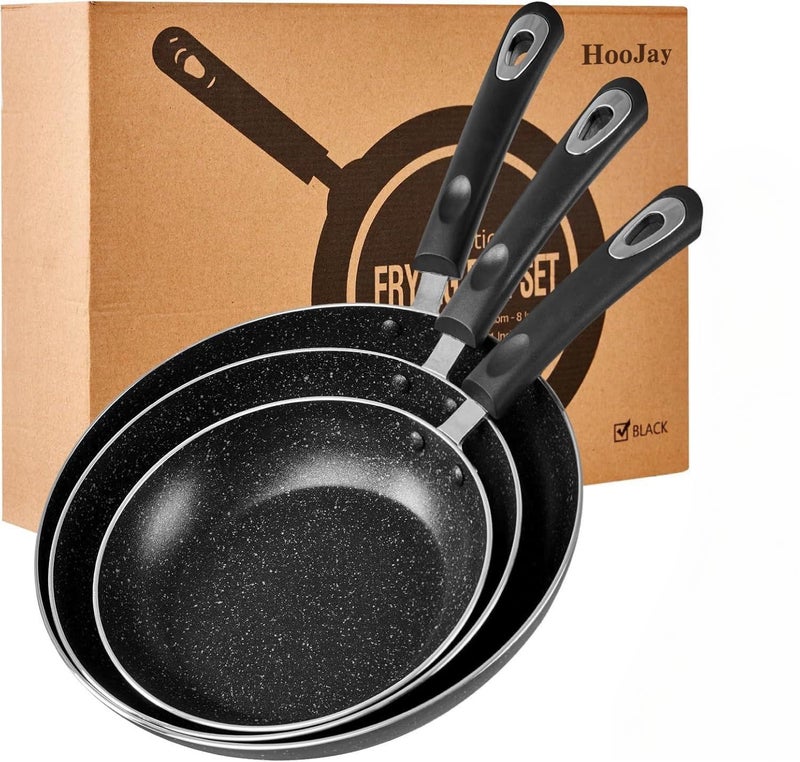 HooJay Nonstick Frying Pan Set-3-Pieces Skillet Set Induction Compatible,8 Inch,9.5 Inch and 11 Inch - Image 1