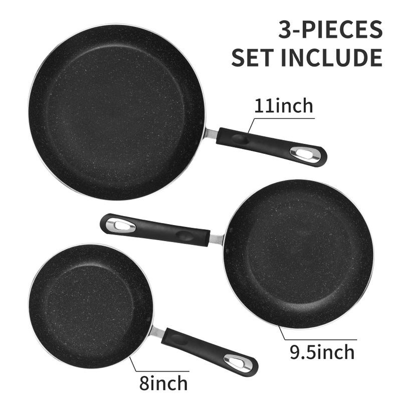 HooJay Nonstick Frying Pan Set-3-Pieces Skillet Set Induction Compatible,8 Inch,9.5 Inch and 11 Inch - Image 3