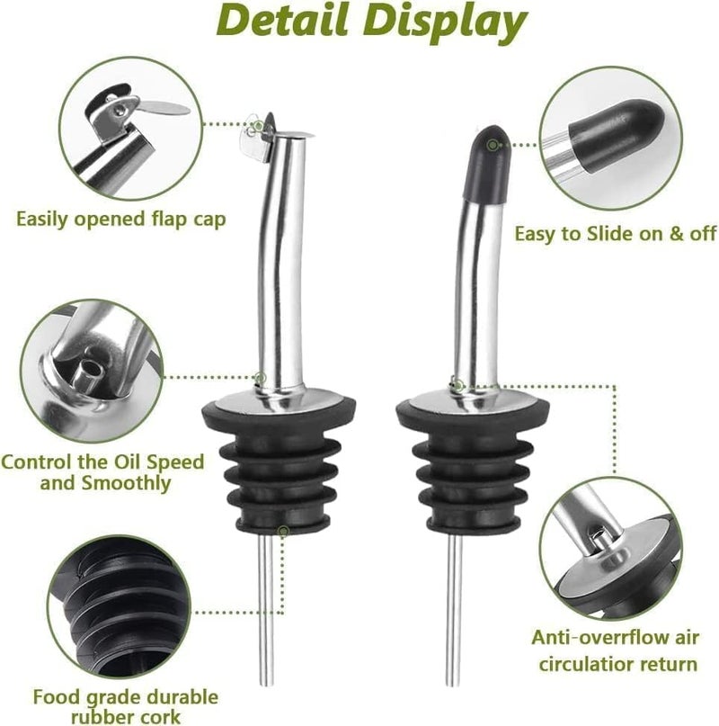 Leaflai Olive Oil Dispenser Bottle, 1 Pcs Glass Olive Oil Dispenser and Vinegar Dispenser Set with 2 Stainless Steel Pourers, 2 Labels,1 Brush and 1 Funnel Oil Bottles for Kitchen (500ml) - Image 4