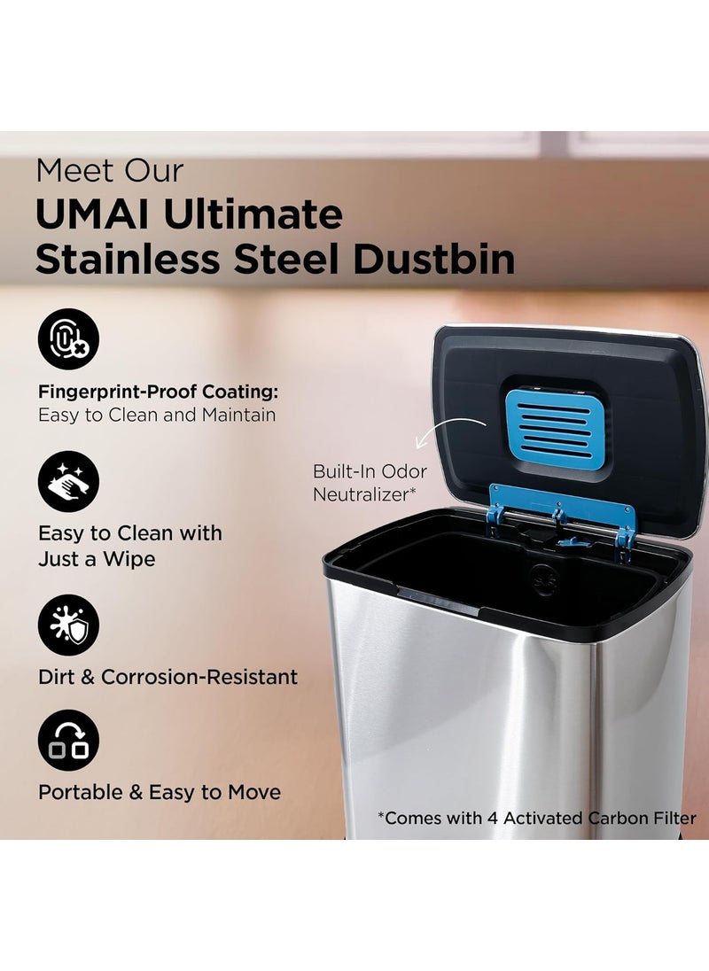 Homestic Homestic 20L Stainless Steel StepOn Pedal Dustbin with Inner Bucket Soft Close Trash Can Garbage Waste Bin with Lid for Home Kitchen Office Bathroom Washrooma107  - Image 3