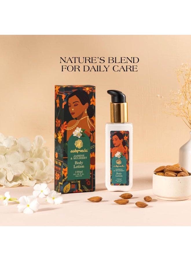 Ashpveda Jasmine & Mulberry Body Lotion for Radiant, Hydrated & Smooth Skin | Ayurvedic Ultra Hydrating and UV Protection Moisturizer with Almond & Ashwagandha Oil (100ml) - Image 2